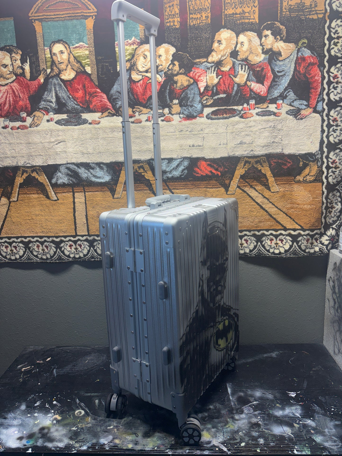 1of1 20in CARRY ON VEEZE Batman and Joker front and back airbrushed suitcase