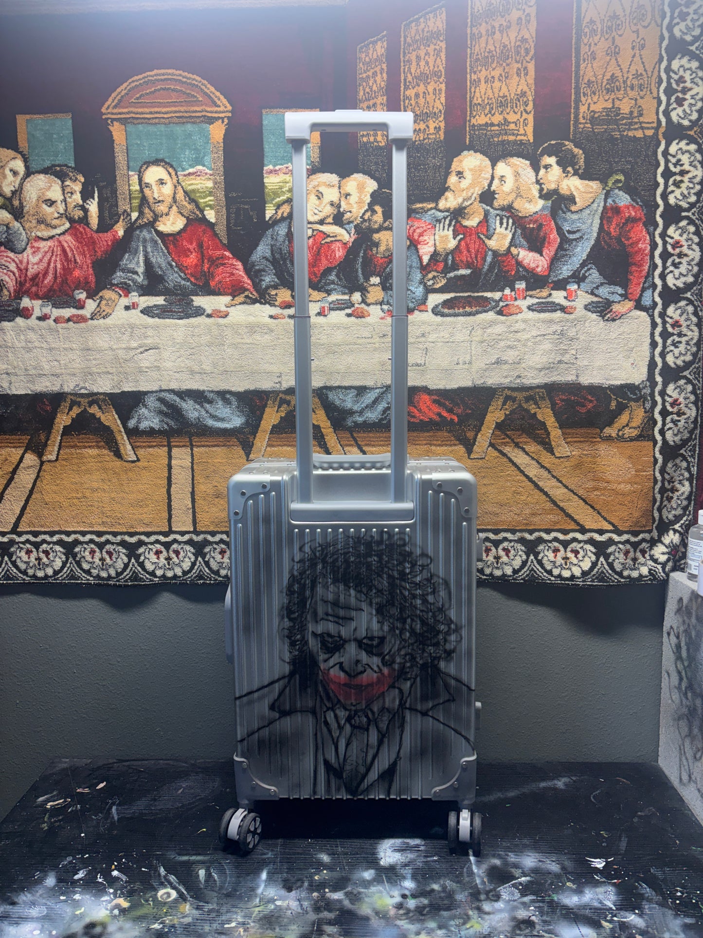 1of1 20in CARRY ON VEEZE Batman and Joker front and back airbrushed suitcase