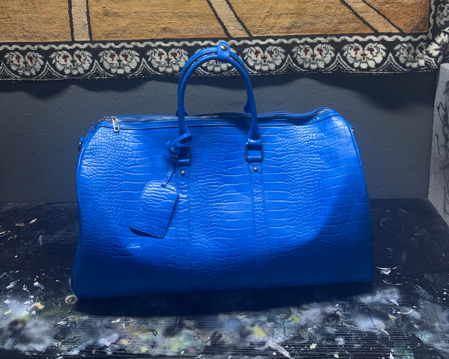 1of1 VEEZE Doberman Blue Airbrushed Lightning Duffle Bag