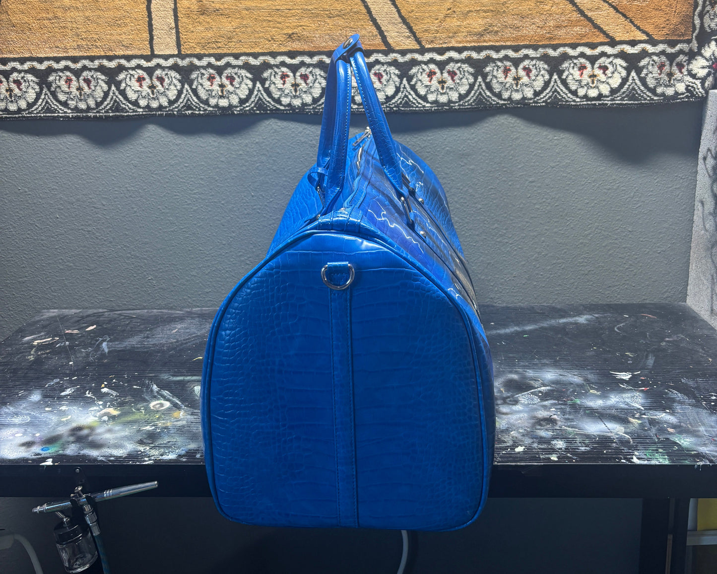 1of1 VEEZE Doberman Blue Airbrushed Lightning Duffle Bag